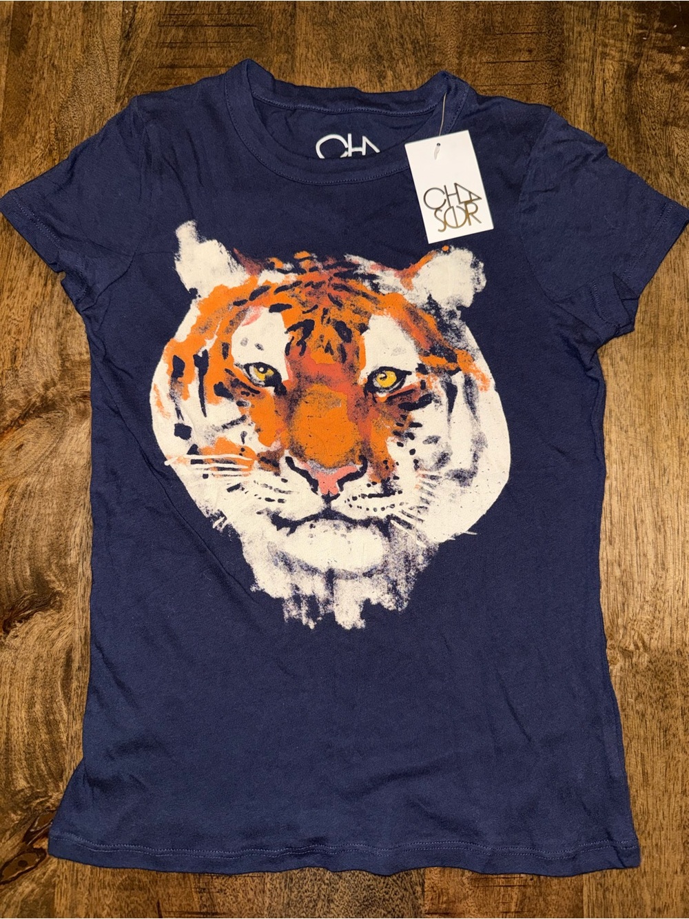 Chaser Navy Tee with Orange and White Tiger Graphic